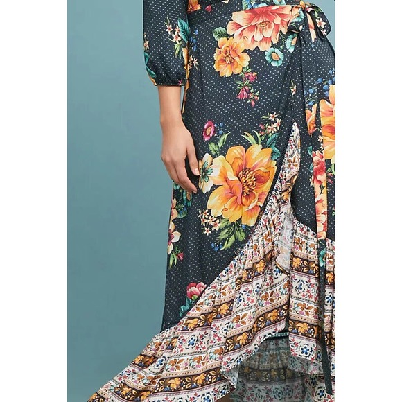 Farm Rio Anthropologie Majorca Wrap Dress Hi Lo Floral Boho Women's Size Small - Picture 12 of 16